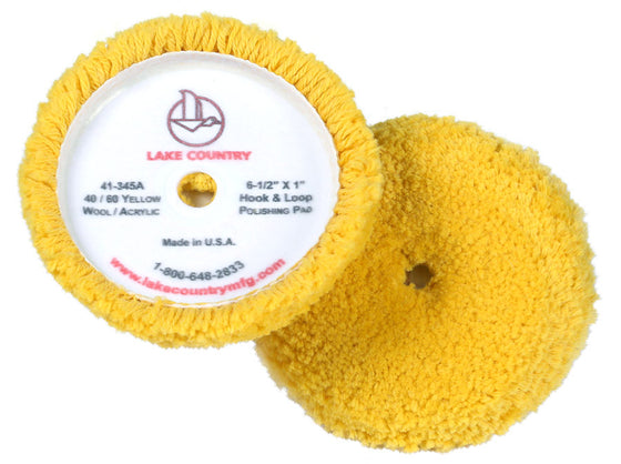 Yellow Twisted 40/60 Wool/Acrylic Polishing Pad6-1/2" x 1" Hook & Loop